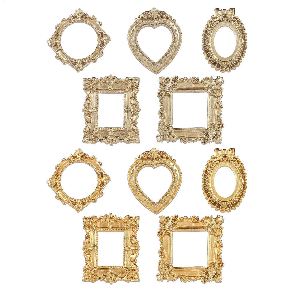 5Pcs Golden Retro Miniature Photo Frames Resin Mini Angel Oval Photo Frame Accessory Mini House Vintage Frame Decoration
