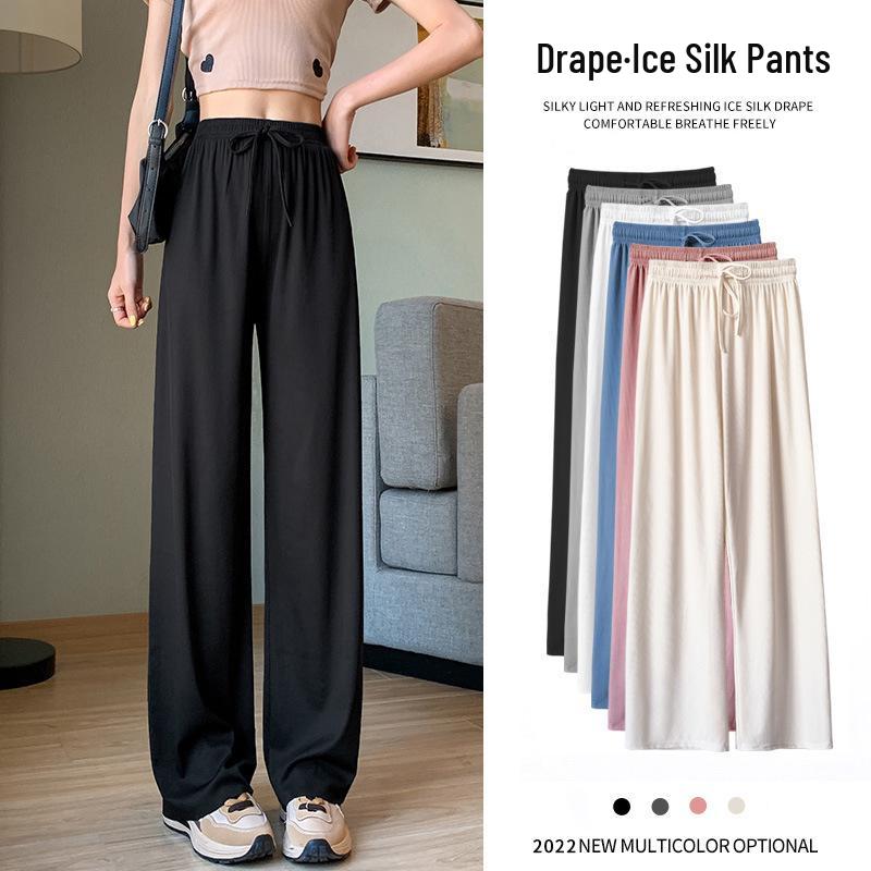 Women's Summer Lightweight High-Waist Silk Pants - Versatile, Slimming, Straight-Leg, Loose-Fit Bestseller