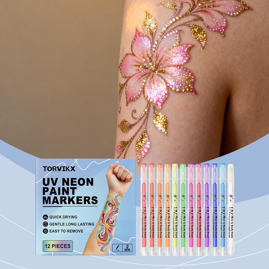 TORVIKX Neon Face & Body Paint Pens for Holiday Parties