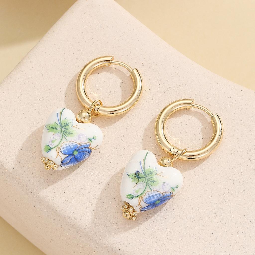 Gift Fashion Korean Vintage Blue Enamel Leaf Drop Pearl Earrings Birthday Gift Ethnic Jewelry For Women