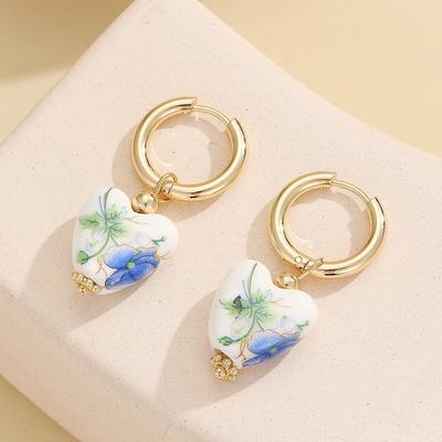 Gift Fashion Korean Vintage Blue Enamel Leaf Drop Pearl Earrings Birthday Gift Ethnic Jewelry For Women