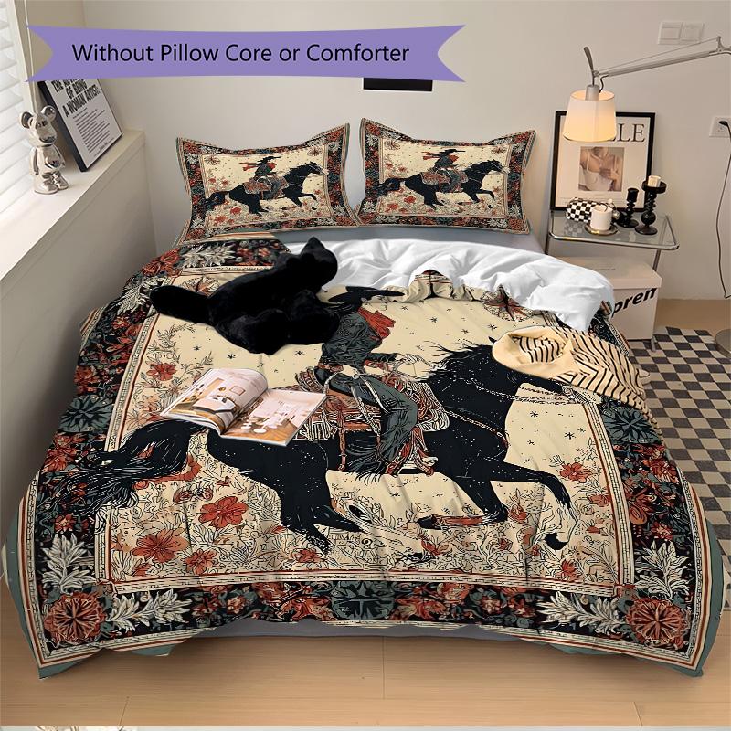 Cowboy Horseback Print 3Pcs Bedding Setduvet Cover With 2 Bedropillowcase Home Birthday Gift