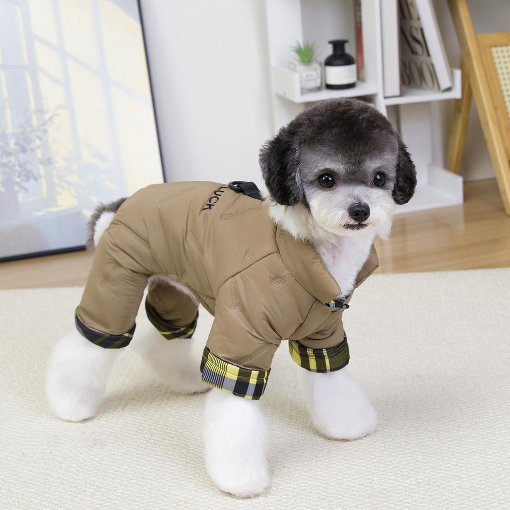 Cotton Dog Coat Four Legged Pet Apparel Winter Warm Puppy Clothes with Embroidery Letter Pattern for Teddy Small Breed Dogs Cold Weather Outfit