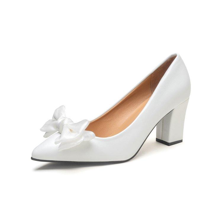 Bow Pointed Shallow Mouth Professional High Heels for Women in Spring , Thick Heel Women s Shoes 35
