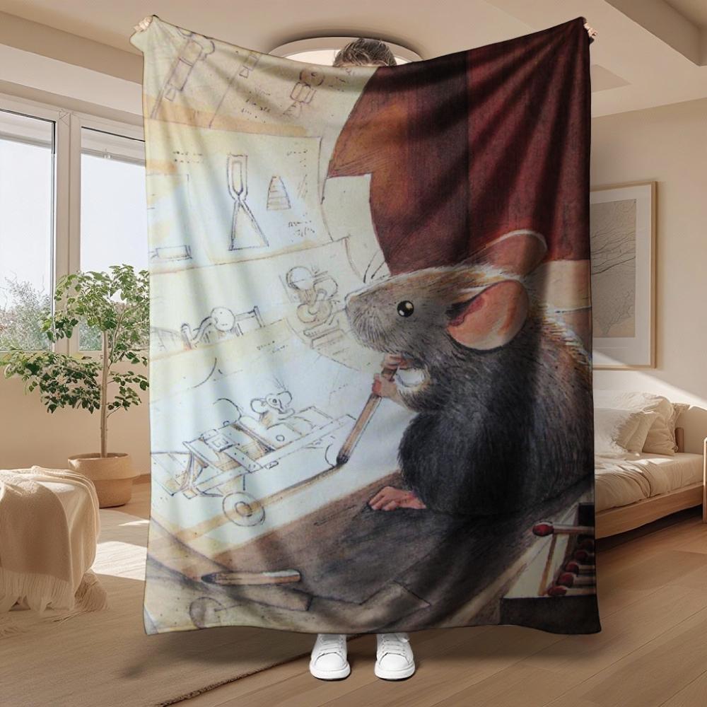 Inventor Mouse Art, Gift for Dreamers, Soft Blanket, Whimsical Sketch Design, Multi-Purpose Home Decor, Cozy Comfort