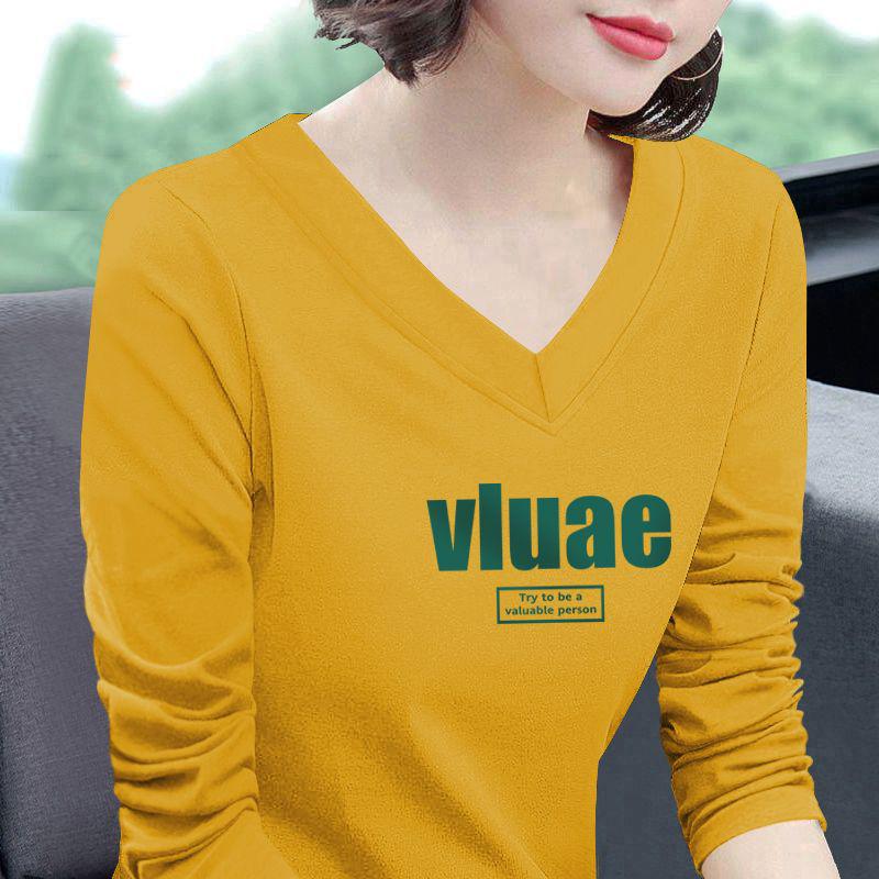 

Женская хлопковая футболка с V-образным вырезом и длинным рукавом 2025: Стильный, Универсальный, Осенний топ больших размеров M