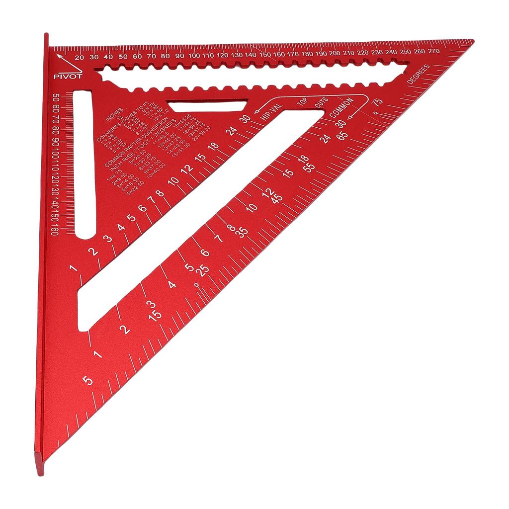 Rafter Square Aluminum 12 Inch Woodworking Layout Tool Metal Triangle Angle Protractor for Woodworking and Carpentry Red