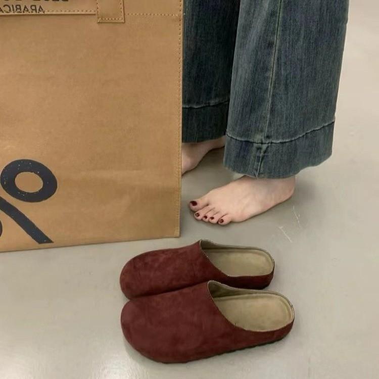 Flat Shoes Plus Size Women's Shoes Thick Soles Toe Caps Half Slippers Women Outdoor Wear Leopard Print Lazy Soft Soled Sneakers
