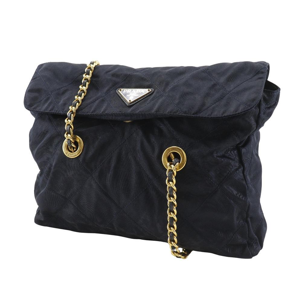 PRADA ChainShoulder Shoulder Bag quilting Navy blue Nylon Women Used