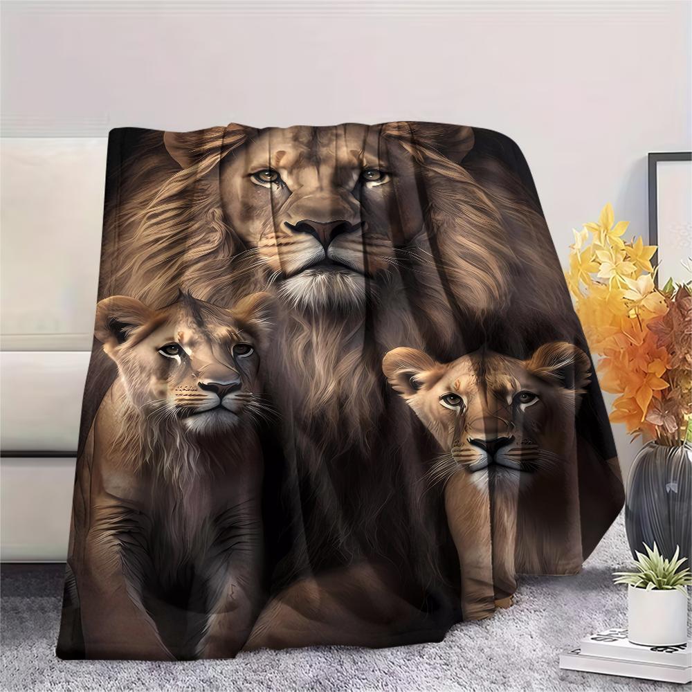 1Pc 3D Lion Print Flannel Blanket, High Quality Comfortable for All Seasons, Home Decor, Warmth and Comfort, Perfect for Christmas Gifts