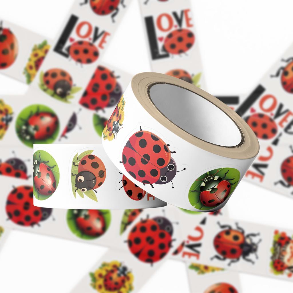 500 Pictures/roll Roll Sticker Tape Hot Spot Cartoon Ladybug Handbook Material Decorative Envelope Sticker