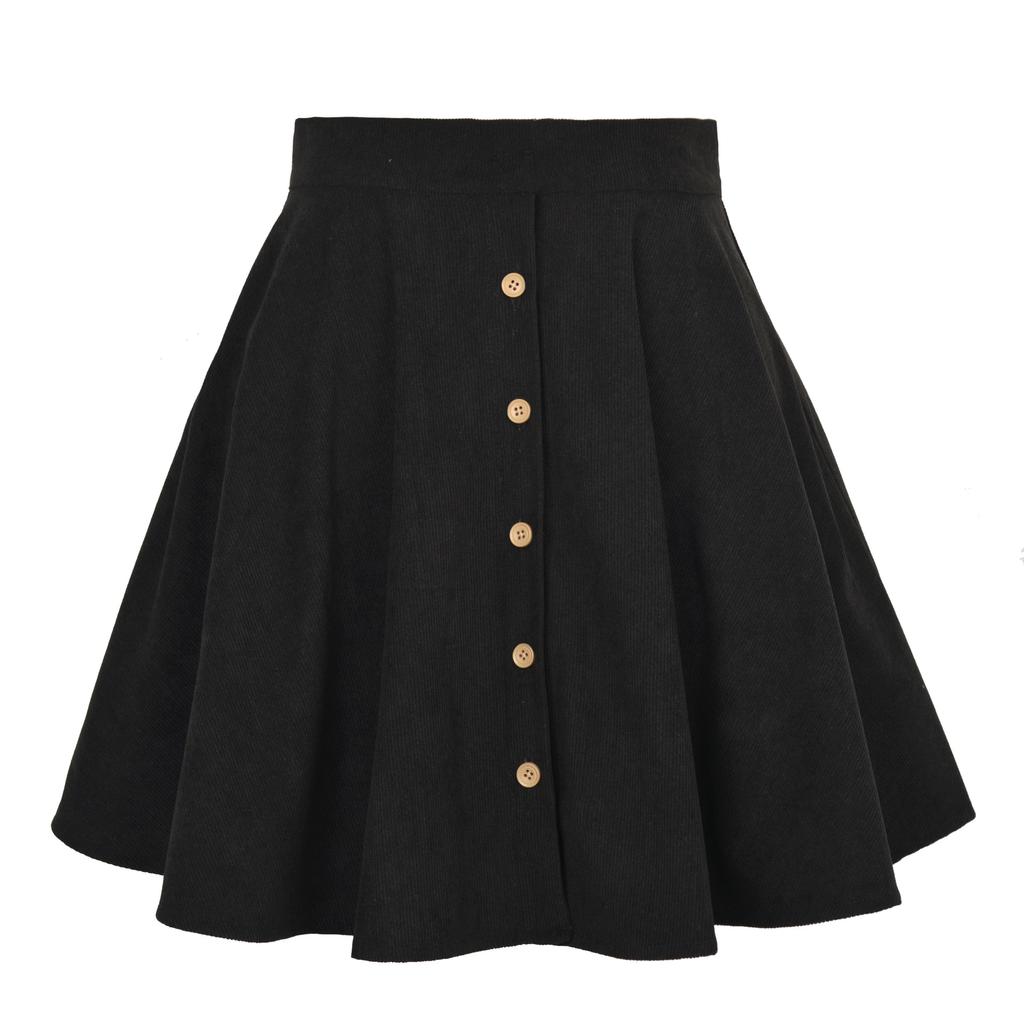 Women's Solid Color Corduroy Skirt Fashionable Sweet Single Row Button High Waisted Umbrella Skirt for Women