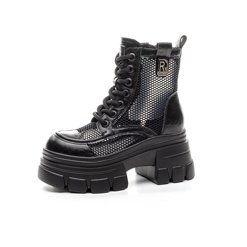 Thick-soled hollow Martin boots autumn new hollow breathable mesh boots punching hole Martin boots heightening women's boots