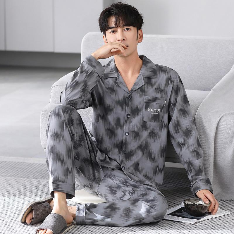 Pajamas Men'S Spring And Autumn Autumn Pure Cotton Long Sleeves Wear Loungewear Men'S Large Size Suit