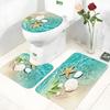 Scallop Starfish Bathroom Floor Mat Set 3pcs Soft Absorbent Non-Slip Toilet Lid Cover U-Shaped Rug and Rectangular Bath Mat