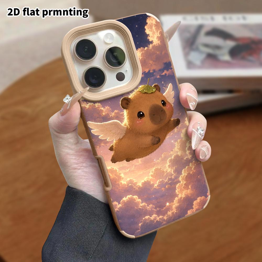 Phone Case: Lambskin 2D Flat Samsung Galaxy A34 A35 M05 M06 S20 S22 S21 FE Plus 5G Protective Case, Angel Wings Capybara, Christmas and Halloween Gift