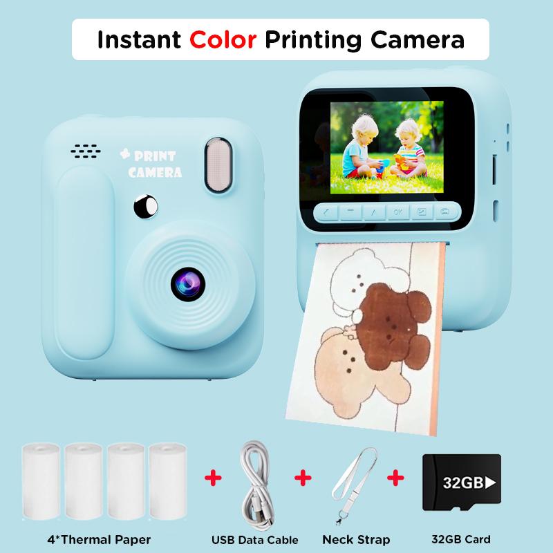 Kids Instant Color Printing Camera 1080P Colorful Po Thermal Print Toys Camera Video Games Music Children Boys Girls Gifts