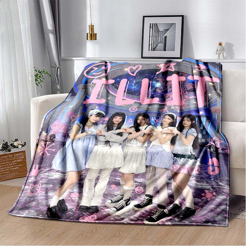 3D Printed Flannel Blanket I-ILLIT Combo K-POP Home Sofa Bed Blanket | Birthday Gift,