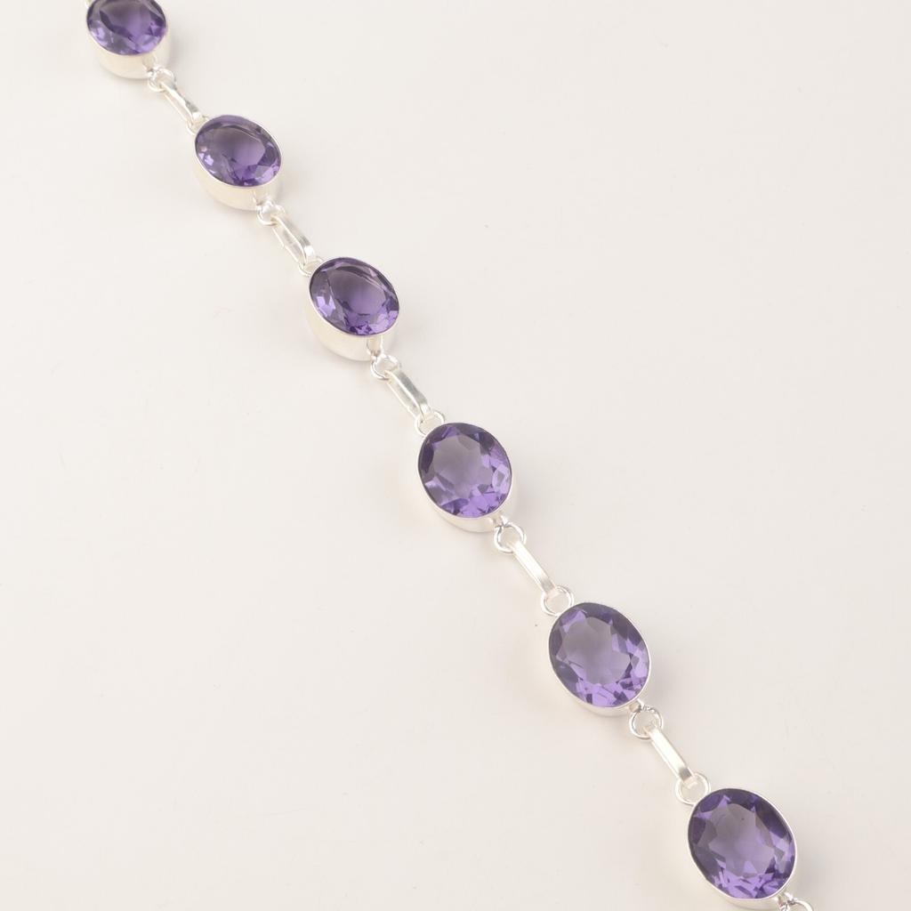 Ritka Iolit Drágakő 925 Sterling Ezüst Ékszer Karkötő 9" Anyák napi Ajándék RB-5-5