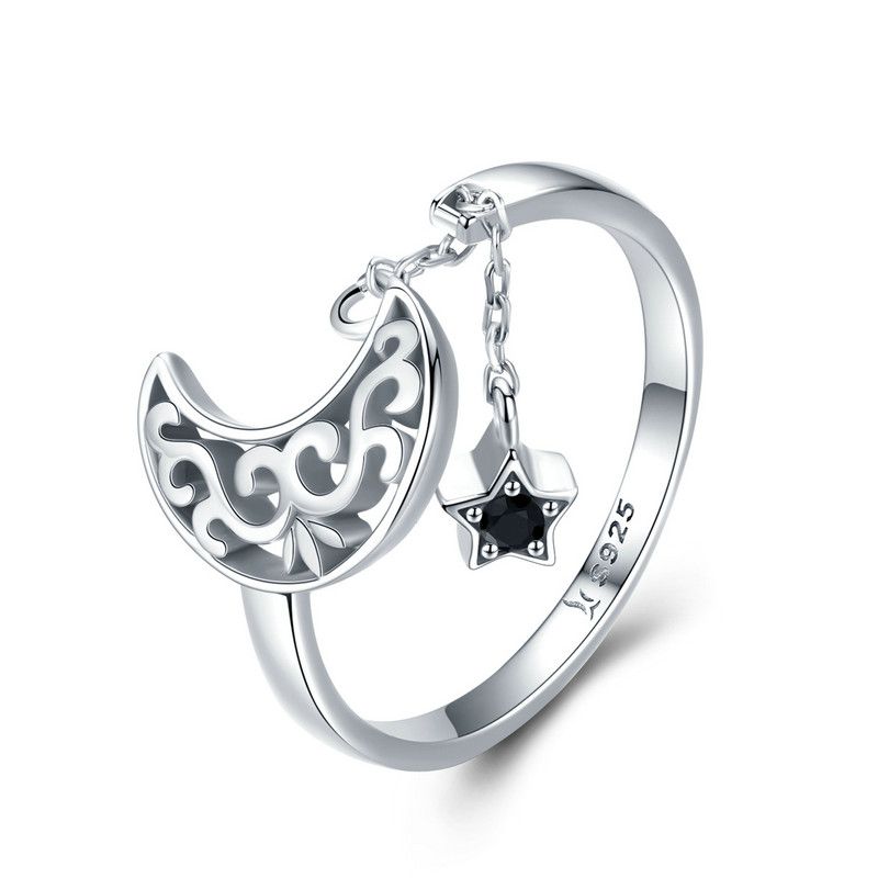 WOSTU Authentic 100% 925 Sterling Silver Moon Stars Rings For Women Original Luxury Ring Fashion Classic Jewelry Gift CQR479