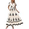Women's V-neck flared sleeve floral print pocket short-sleeved dress