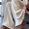 Thick Hanging High Waisted Lotus Leaf Wide Leg Pants for Women's Casual Flared Pants Autumn Winter New Knitted Pants for Women