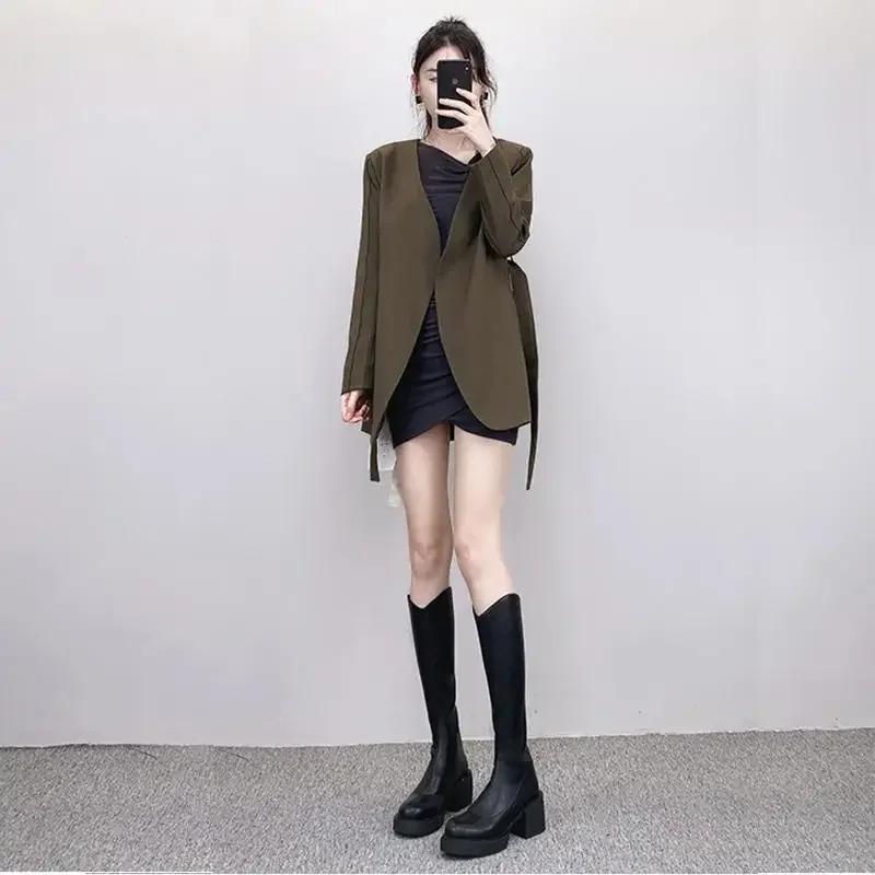 Fashion Black High Heels Elegant Heeled Long Boots for Women Round Toe On Offer Pu Goth Comfortable Work Chic Hot Knee Shaft Shoes Woman