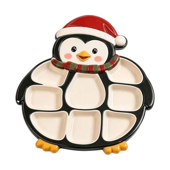 Festliche Nachmittagstee-Platte Weihnachtsbaum Servierplatte, Hölzerner Snack für Feiertagspartys, Mehrteilige Lebensmittel-Präsentations-Pinguin-Box