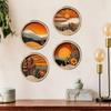 4Pcs Wooden Farmland Scenery Wall Hanging Round Exquisite Background Pendant Bohemian Style Frames Aesthetic Ornament Gift