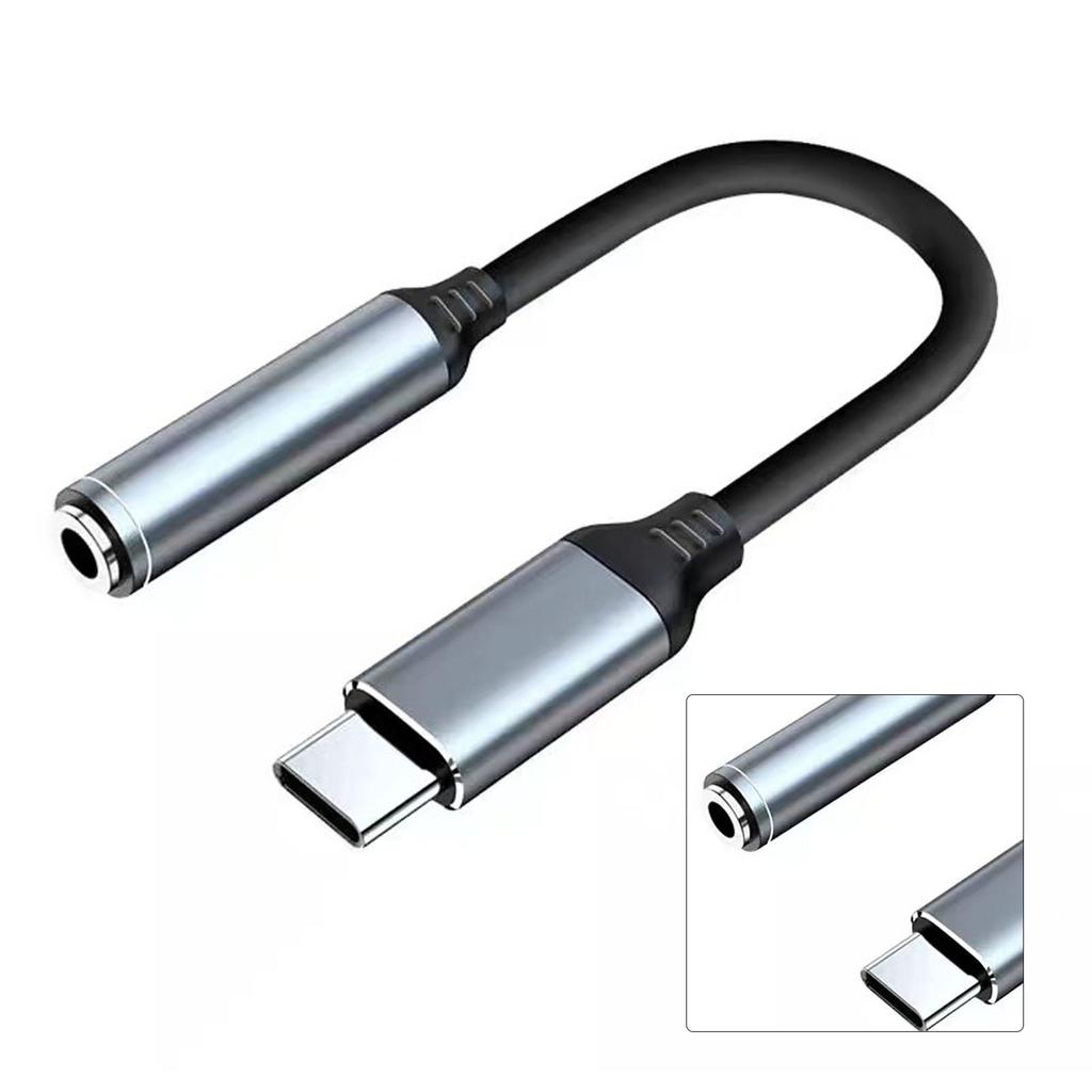 Adaptér pro sluchátkový jack TPE Typ C samec na 3,5mm samice Kabelový adaptér pro sluchátka pro poslech hudby Šedý