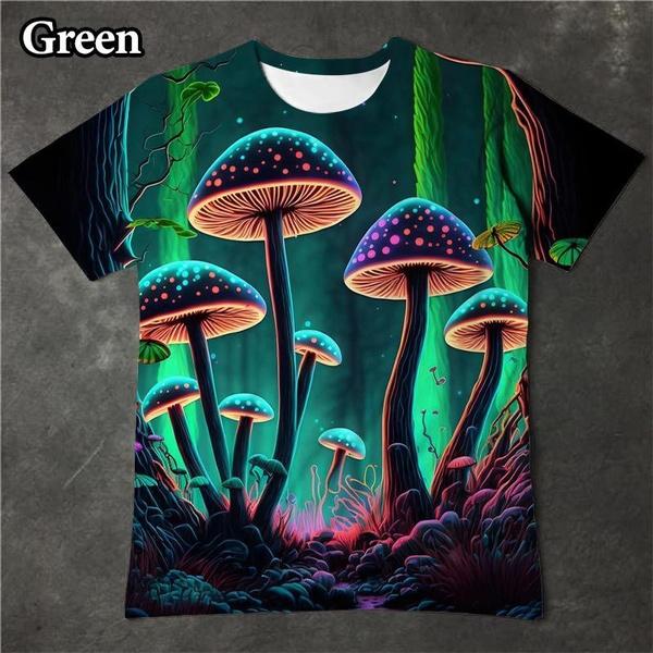 

Футболка Fantasy Dream Mushroom Fashion Glare 3D Printing Personality Cool Short Sleeve Casual Fun T-shirt XXXL чорний