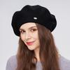 A Women's Beret Knitted Woolen Hat with Autumn and Winter Thick Ear Protection Wool Hat and Shiny Diamond Decoration