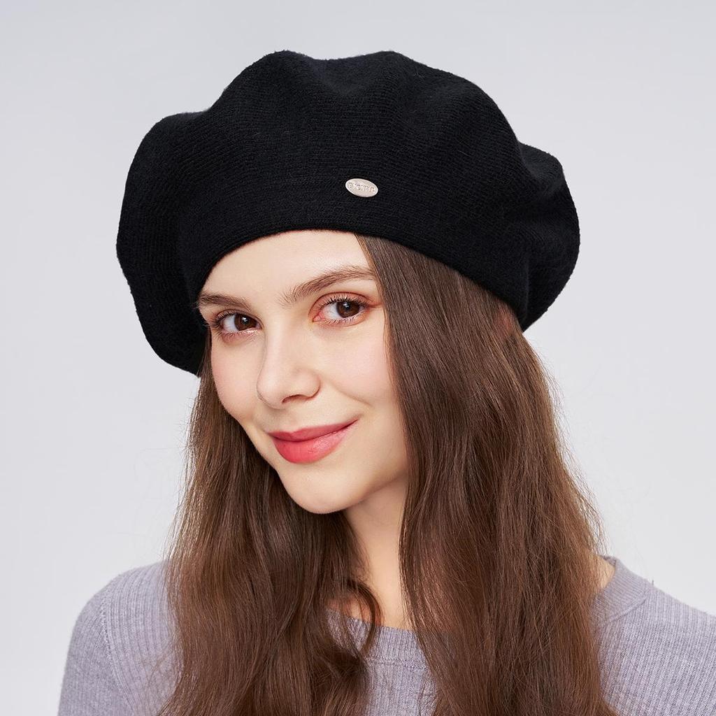 A Women's Beret Knitted Woolen Hat with Autumn and Winter Thick Ear Protection Wool Hat and Shiny Diamond Decoration