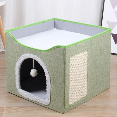 Cat Bed Cat Cube Cave with Fluffy Ball & Scratch Pad Pet Play House Large Kitten Sleeping Bed Comfortable for Indoor Cats