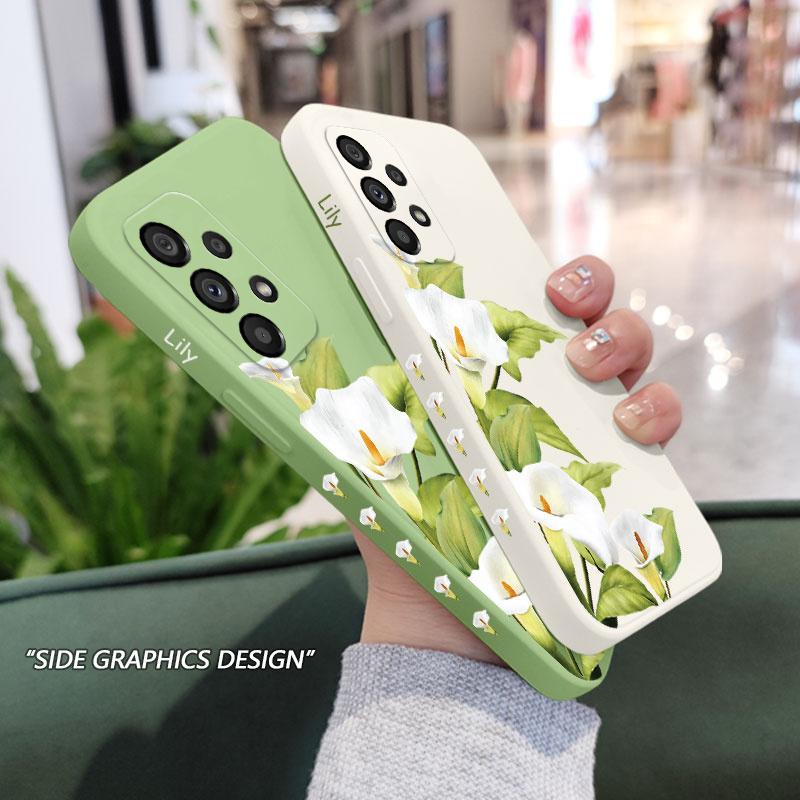 Green Lily Phone Case For Samsung A16 A06 A73 A53 A33 A23 A15 A25 A35 A55 A13 A03S A04 A04S A72 A52S A32 A22 A12 4G 5G