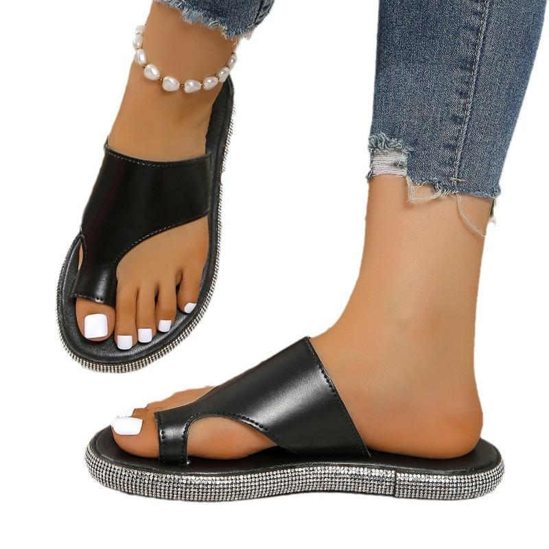 Set of toe slippers women's summer new large size rhinestone thick bottom comfortable beach cool slippers
