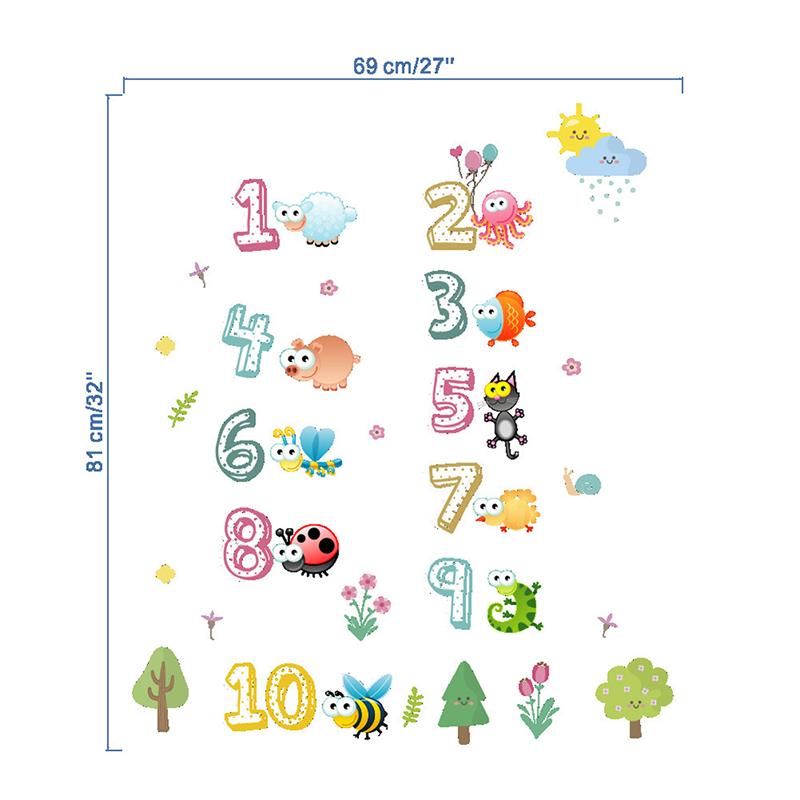 Niedliche Tiere mit arabischen Zahlen Wandaufkleber für Kindergarten-Klassenzimmer Kinderzimmer Heimdekoration Kinderzimmer Wandbild Kunst Wandaufkleber