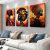 3-piece Set of African Style Sunset Figure Decoration Paintings, Modern Minimalist Living Room Foyer Frameless Canvas Hanging Pa