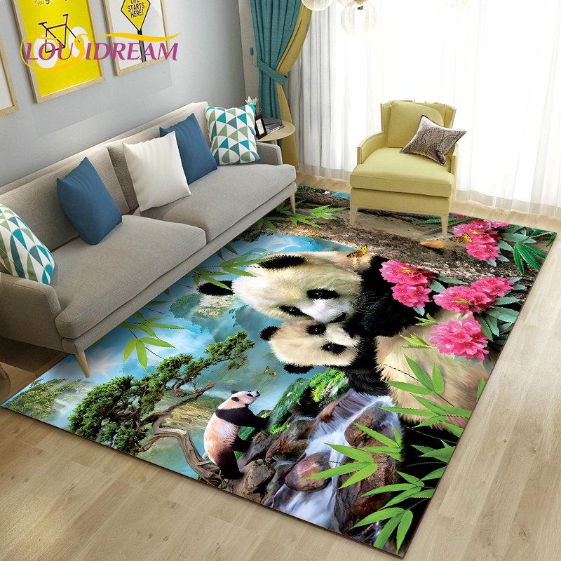 Alfombra de área 3D de dibujos animados de panda lindo, alfombra para sala de estar, dormitorio, sofá, felpudo, decoración de cocina, alfombra de suelo antideslizante para niños