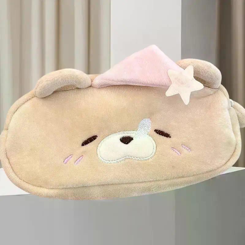 Plush Little Bear Little Pig Pencil Case Cute Makeup Bag Large Capacity Portable Stationery Storage Pouch Zipper Pen Case