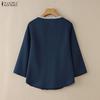 ZANZEA Women Lace Splice Round Neck 3/4 Sleeve Loose Blouse