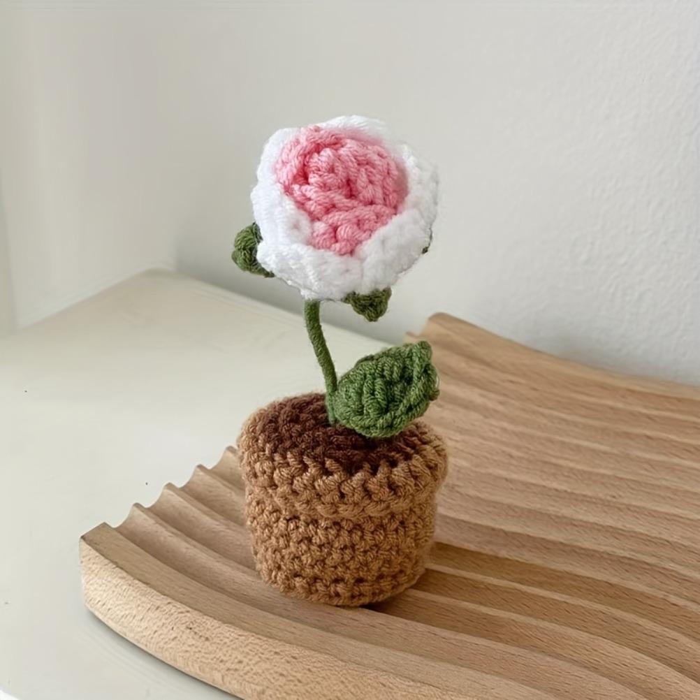 Simulated Flower Hand Woven Small Potted Plant Tulip Sunflower Hook Weaving Desktop Decoration Simulated Flower Ornament Gift