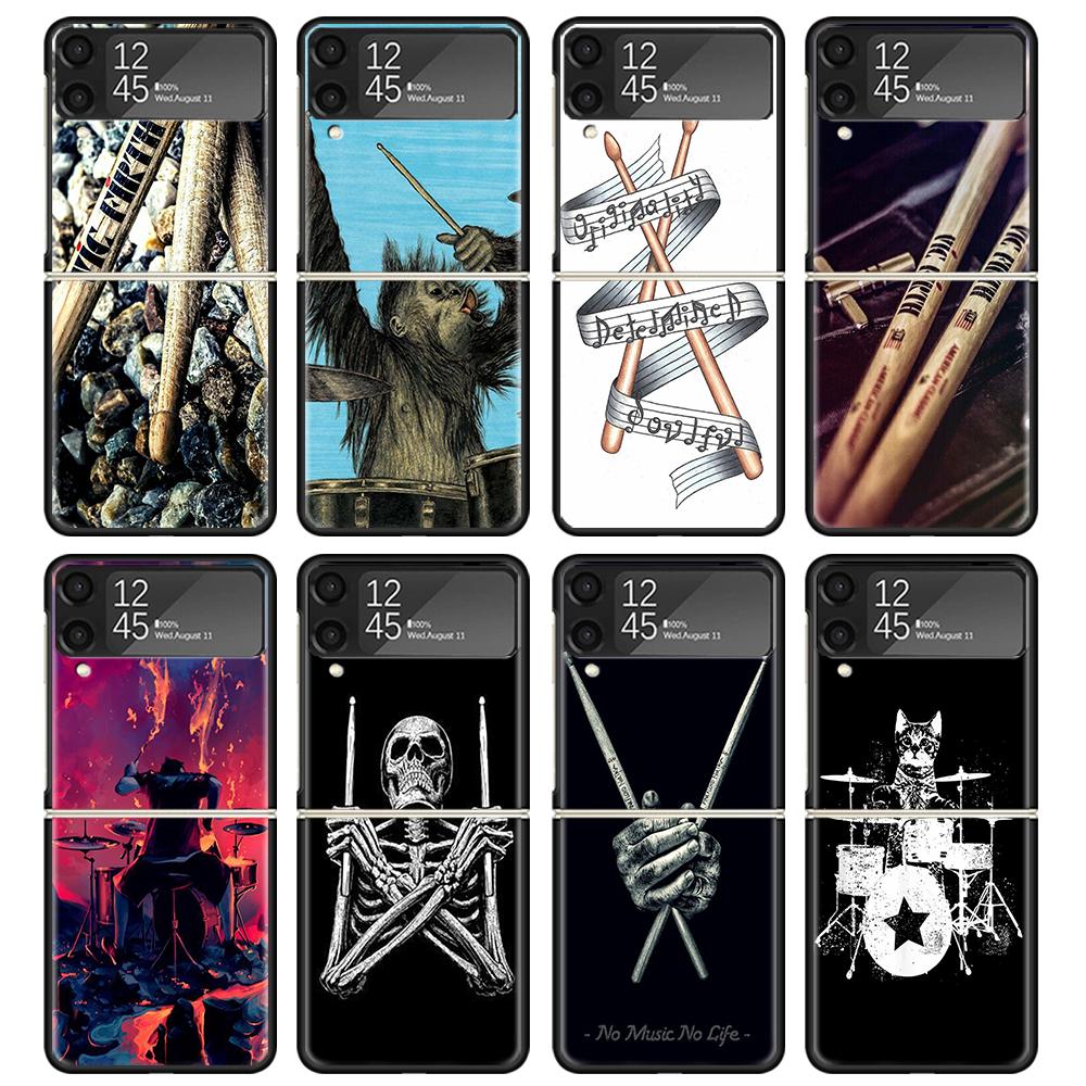 Musical Instrument Drum Rock Black Phone Case For Samsung ZFlip7 ZFlip6 ZFlip5 ZFlip4 ZFlip3 5G Hard Protective Galaxy Z Flip 3