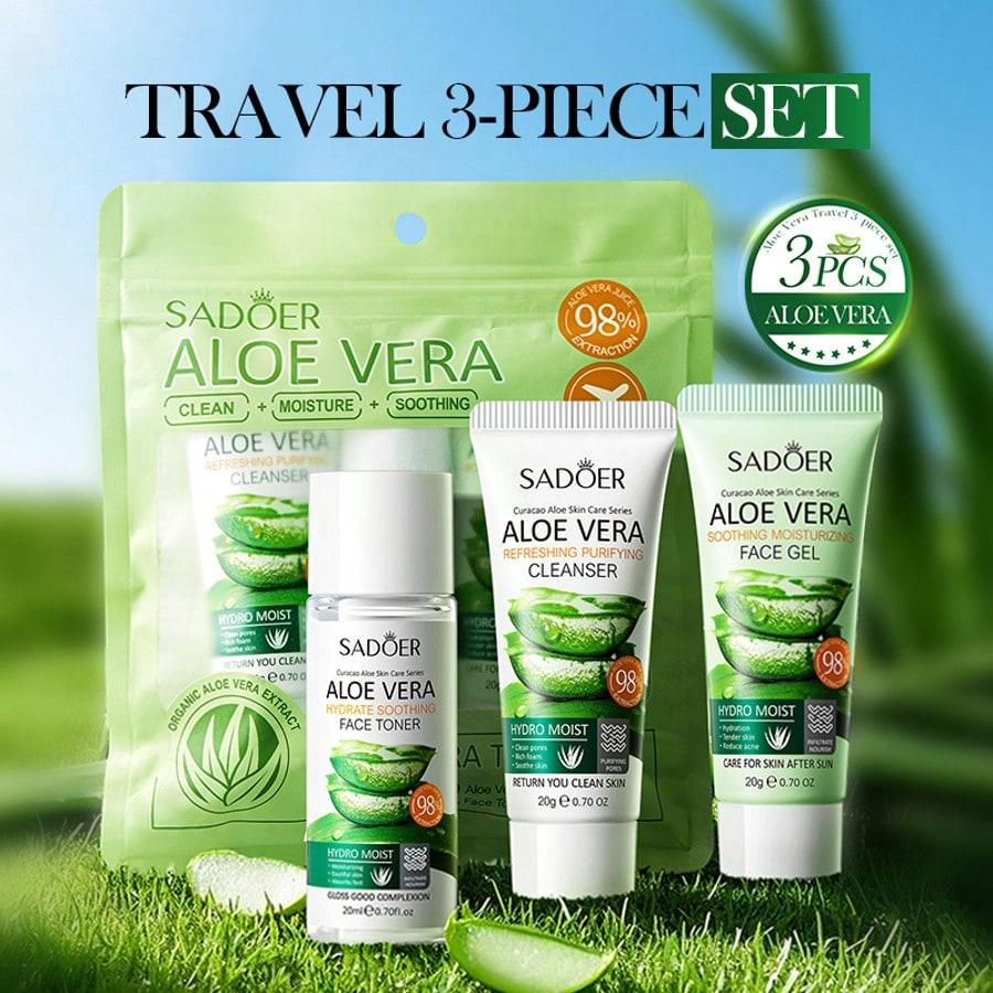 Christmas And Valentine's Day Gifts, 3PCS/Box Aloe Vera Travel Three Pieces Set, Facial Cleanser, Al