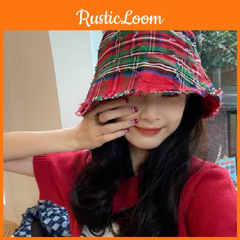 Chic Red Plaid Bucket Hat For Women Vintage Style Sun Protection Breathable Cotton
