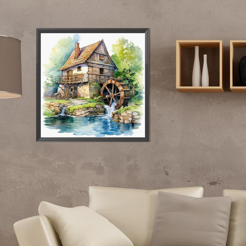 5D DIY Full Round Drill Diamond Painting House by The River Kit Home Decoration