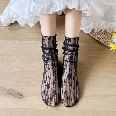 Sheer Lace Mid Calf Socks with Floral Pattern Lightweight Breathable Mesh Design for Summer Thin Comfort Fit Women and Girls