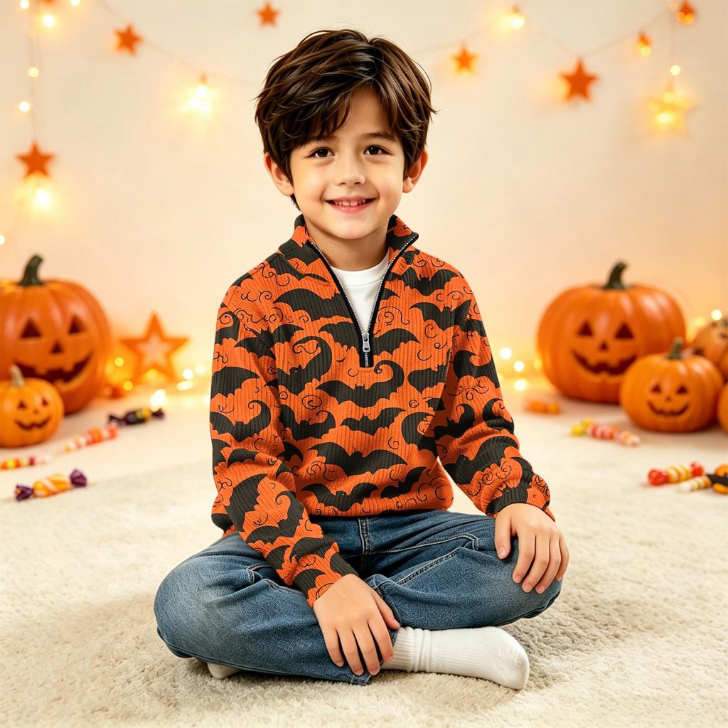 Kids Halloween Print Knit Sweatshirt Pullover Top