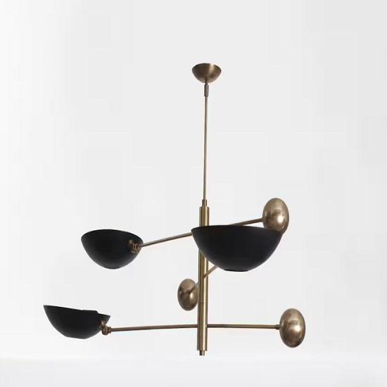 “3 Light Mid Century Modern Raw Brass Sputnik Chandelier Pendant Ceiling Fixture”
