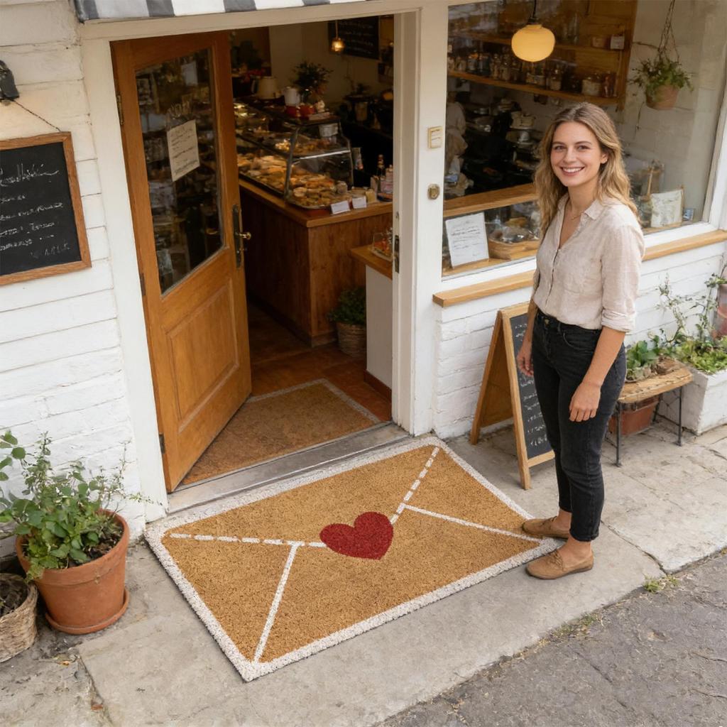 Valentine's Day Outdoor Door Mat Envelope Heart Non Slip Floor Mat Household Dust Removal Foot Mat Linen Entryway Rug